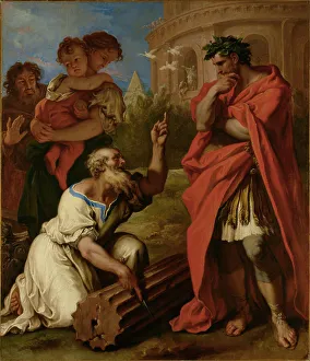 Cutting Prints: Tarquin the Elder Consulting Attus Navius, about 1690. Creator: Sebastiano Ricci