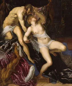 Tarquinius Sextus Prints: Tarquin and Lucretia, c. 1578 / 80. Creator: Jacopo Tintoretto
