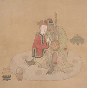 Tartar Officer with Blond Lady Playing Musical Instruments, 19th century. Creator: Unknown