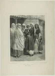 Crimean Prints: Tartar Women at the Baïdar, Crimea, August 26, 1837, 1842. Creator: Auguste Raffet