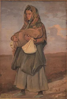 Jutland Denmark Europe Prints: Tater woman with her child on the heath, 1854-1917. Creator: Hans Smidth