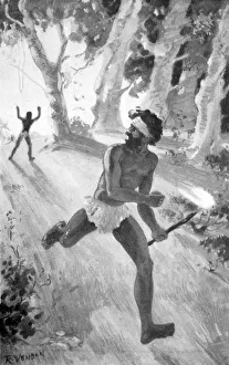 Aboriginal Prints: Tatkanna seized a fire-stick and made off, 1923. Artist: Raymond Wenban