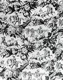 Bullfight Gallery: Tauromachie (The Bull Fight) (Furnishing Fabric), England, c. 1840. Creator: Unknown