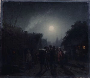 At The Bar Collection: Before a Tavern. Night scene, 1860s-1870s. Artist: Solomatkin, Leonid Ivanovich (1837-1883)