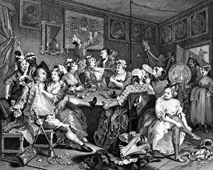 Tavern scene from The Rakes Progress, 1735. Artist: William Hogarth