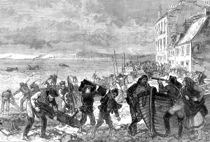 Rowing Boats Prints: The Tay Bridge Disaster: pieces of wreck cast up on the beach at Broughty Ferry