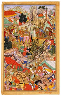 Mongolian Prints: Tayang Khan Presented with the Head of the Mongol Leader Ong Khan (Miniature from Jami al-tawarikh (Universal History)