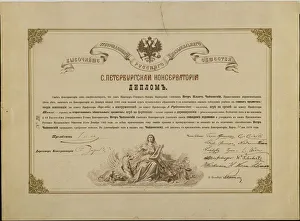 Tchaikovskys Diploma (Academic certificate) from the St. Petersburg Conservatory, 1865