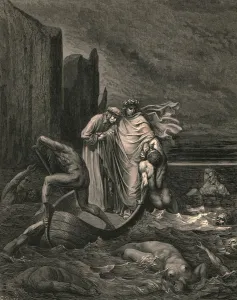Tormented Prints: My teacher sage aware, thrusting him back, c1890. Creator: Gustave Doré