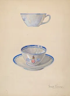 Tea Set Prints: Teacup and Saucer, c. 1939. Creator: David Ramage