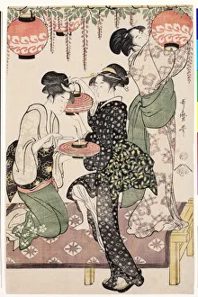 Beautys Prints: Teahouse girls under a wistaria espalier, 1795. Artist: Utamaro, Kitagawa (1753-1806)
