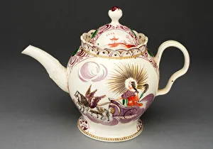 Teaware Prints: Teapot Depicting Aurora in a Chariot, Leeds, c. 1780. Creator: Unknown