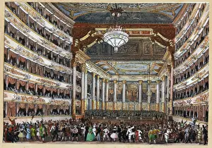 Carnival Prints: Teatro alla Scala during a carnival party, Early 19th century. Creator: Anonymous