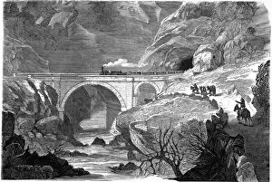 Images Dated 10th February 2011: Techas Gorge, bridge over the Bayas river in the Railroad Bilbao to Tudela, engraving 1860
