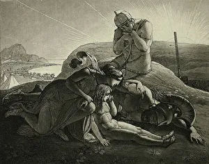 Lamenting Prints: Tecmessa, Her Son and Teucer Lamenting the Dead Ajax, 1809. Creator: Carl Russ