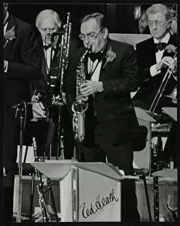 Alto Saxophone Gallery: Ted Heath Orchestra alto saxophonist Ronnie Chamberlain playing at the Barbican Hall, London, 1985