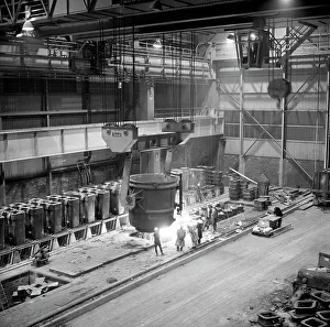 Steelworker Prints: Teeming (pouring) molten iron, Park Gate Iron & Steel Co, Rotherham, South Yorkshire, 1964