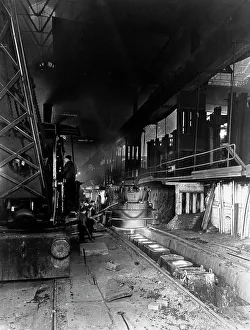 Teeming (pouring) molten steel, Park Gate Iron & Steel Co, Rotherham, South Yorkshire