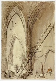 Seesaw Prints: Teetertotter in Church Building, n.d. Creator: Unknown
