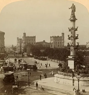 Trams Prints: The Tegetthoff Monument, in the Prater-Stern, Vienna, Austria, 1898