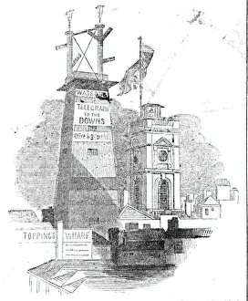 The Telegraph, and Church of St Olaf's before the fire, 1843. Creator: Unknown The Telegraph, and Church of St Olaf's before the fire, 1843. Creator: Unknown