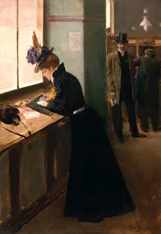 Telegraph Gallery: At the Telegraph. Creator: Beraud, Jean (1849-1936)