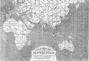 Telegraph Cable Prints: Telegraph map of the Eastern World, 1865. Creator: John Dower