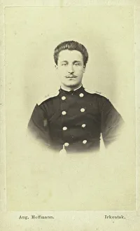 Telegraph operator in Irkutsk, head-and-shoulders portrait, facing front, between 1880 and 1886. Creator: Unknown