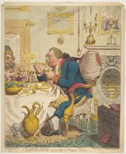 Miserly Prints: Temperance Enjoying a Frugal Meal, July 28, 1792. Creator: James Gillray