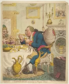 Queen Charlotte Collection: Temperance Enjoying a Frugal Meal, July 28, 1792. Creator: James Gillray