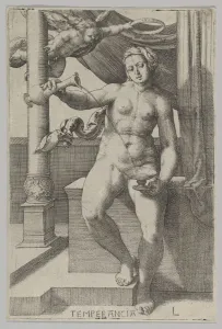 Temperance, from the series The Virtues, 1530. Creator: Lucas van Leyden Temperance, from the series The Virtues, 1530. Creator: Lucas van Leyden