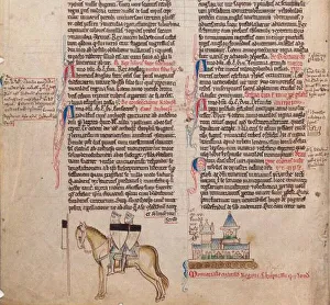 Two Templars on one horse (From Chronica maiora I by Matthew Paris), 13th century Two Templars on one horse (From Chronica maiora I by Matthew Paris), 13th century