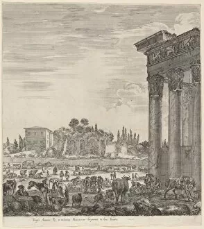 Temple of Antoninus and the Campo Vaccino, 1656. Creator: Stefano della Bella