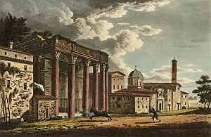 Aquatinthand Coloured Aquatint On Paper Gallery: Temple of Antoninus and Faustina, plate thirty-six from the Ruins of Rome