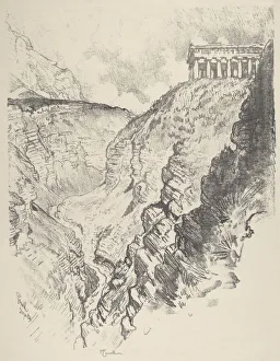 Pennell Joseph Prints: Temple over the Canon, Segesta, 1913. Creator: Joseph Pennell