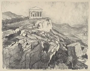 The Temple of Concord on the Wall, Girgenti, 1913. Creator: Joseph Pennell