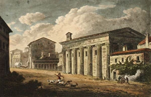 Aquatinthand Coloured Aquatint On Paper Gallery: Temple of Fortuna Virilis, plate thirty-four from the Ruins of Rome, published January 1