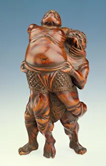 Temple Guardian and Demon Wrestling (image 2 of 2), Mid-19th century. Creator: Miwa School