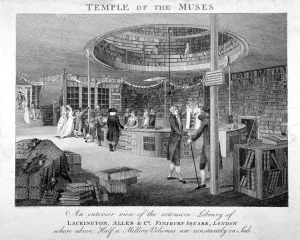 Bookshop Prints: The Temple of the Muses Bookshop in Finsbury Square, London, c1810