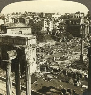 Elevated View Collection: Temple of Vespasian and Arch of Severus, east from Capitol, Rome, Italy, c1909. Creator: Unknown
