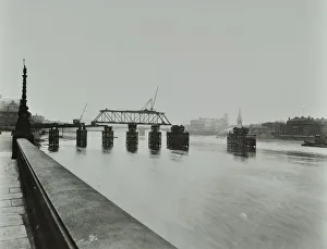Temporary Prints: Temporary bridge over the River Thames being dismantled, London, 1948