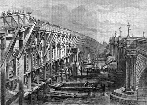 Vanishing Point Prints: Temporary bridge over the Thames at Blackfriars, 1864. Creator: Unknown