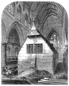 Construction Site Prints: Temporary church within St. Michael and All Angels, Shoreditch, 1865. Creator: Unknown