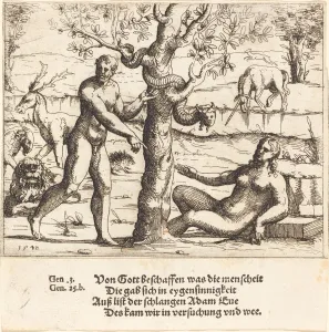 Unicorn Prints: The Temptation of Eve, 1548. Creator: Augustin Hirschvogel