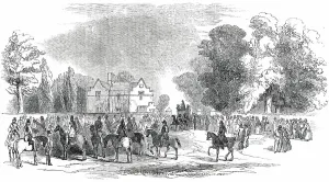 Tenants Prints: The Tenantry Assembling at the Lodge, (funeral of Sir Robert Peel), 1850. Creator: Unknown