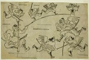 Hishikawa Moronobu Gallery: The Tengu King Training his Pupils, c. 1690. Creator: Hishikawa Moronobu