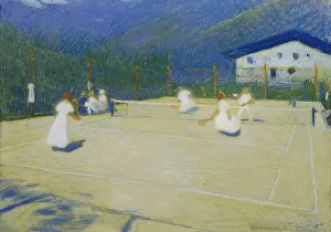 Tennis Court Prints: Tennis court in Gossensass, 1908. Creator: Ludwig Ferdinand Graf