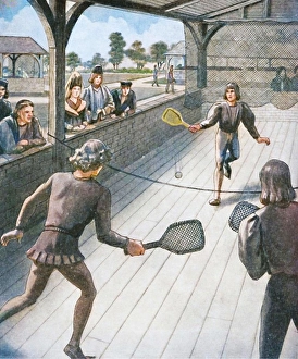 Tennis in the Days of the Tudors, c1934. Creator: Unknown. Tennis in the Days of the Tudors, c1934. Creator: Unknown