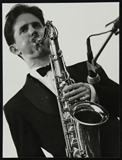 Knebworth Prints: Tenor saxophonist Scott Hamilton playing at Knebworth, Hertfordshire, 1982. Artist