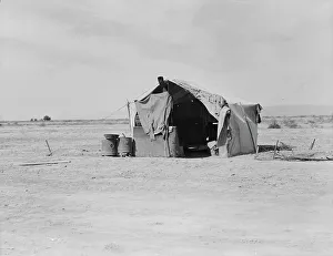 Makeshift Prints: Tent housing a family, Imperial County, California, 1937. Creator: Dorothea Lange